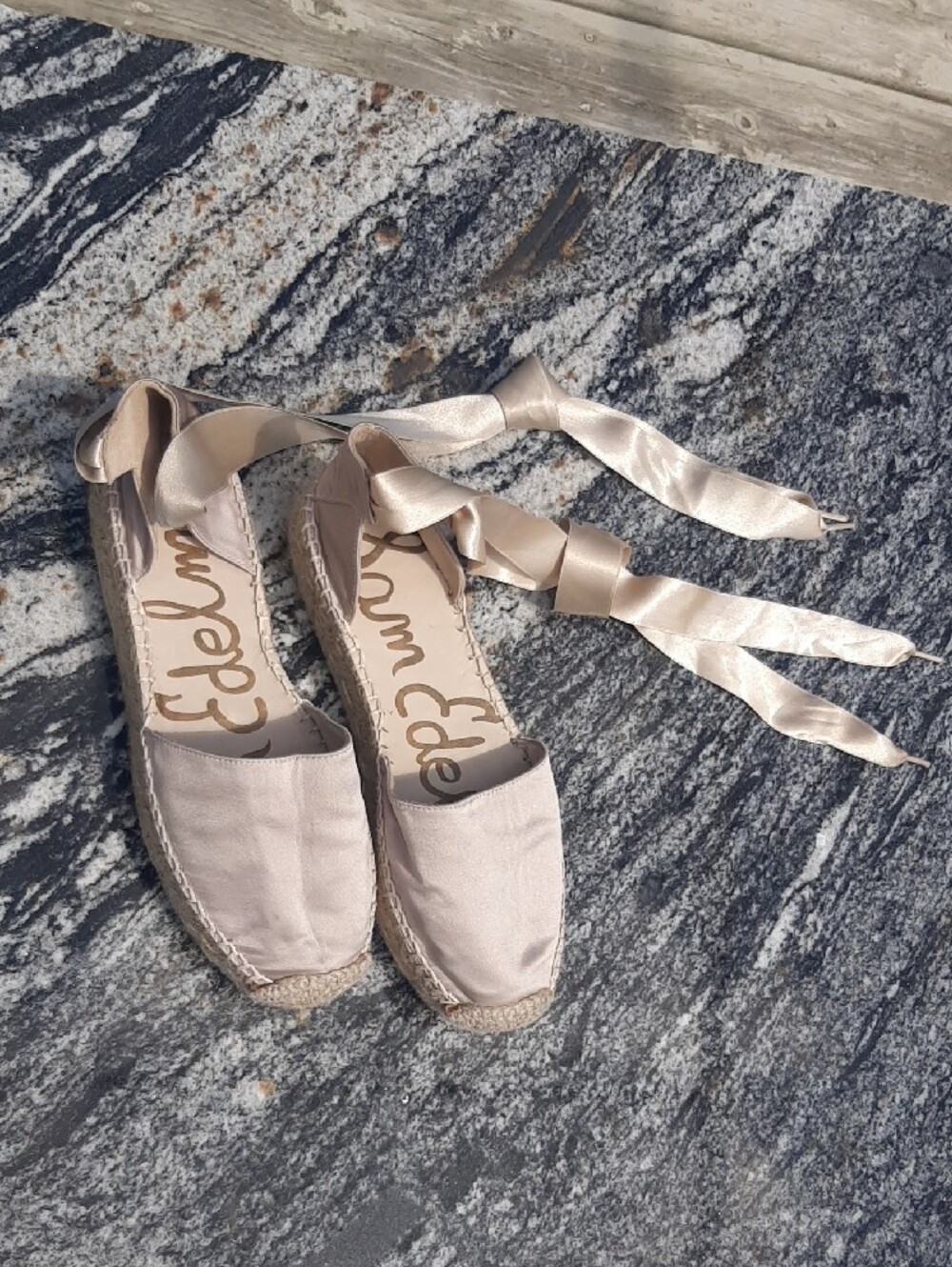 NWOT Sam Edelman💋MADE IN SPAIN Wrap Espadrilles PRETTY RIBBON Ankle Ties Sz 37